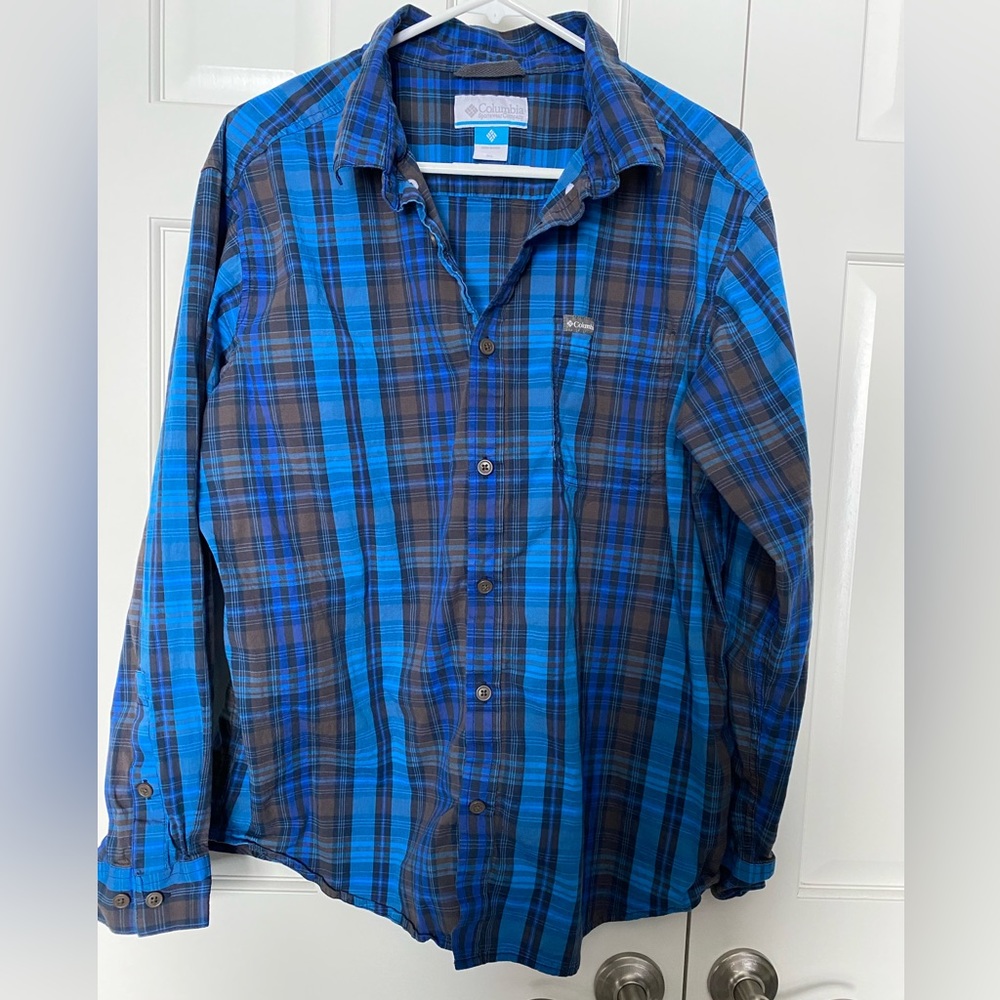 Columbia Button-Up Blue Plaid Shirt - Size XL